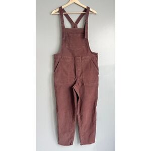 Aerie AE Corduroy Overalls Mauve Raw Hem Relaxed Taper Crop Adjustable Straps M